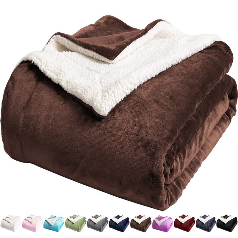 LBRO2M Sherpa Fleece Bed Blanket Twin Size Super Soft Fuzzy Plush Warm Cozy Fluffy Microfiber Couch Throw Velvet Double Reversible Luxurious Blankets,Brown - Image 1